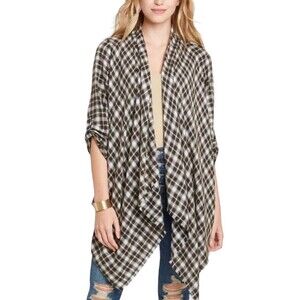 Knox Rose Top Women’s Size XS Open Front Wraparound Lightweight Flannel Plaid